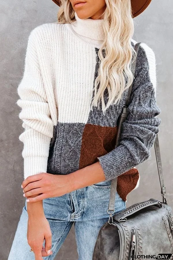 Casual Loose High Neck Contrast Sweater