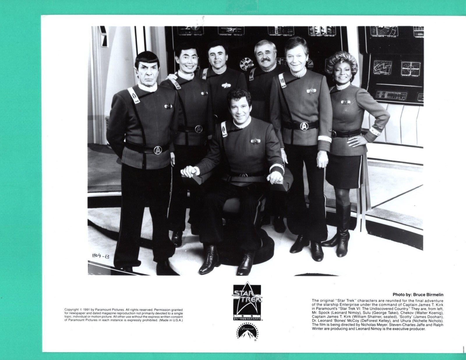 STAR TREK VI Undiscovered Country 1991 Enterprise Crew News Press Photo Poster painting 8x10