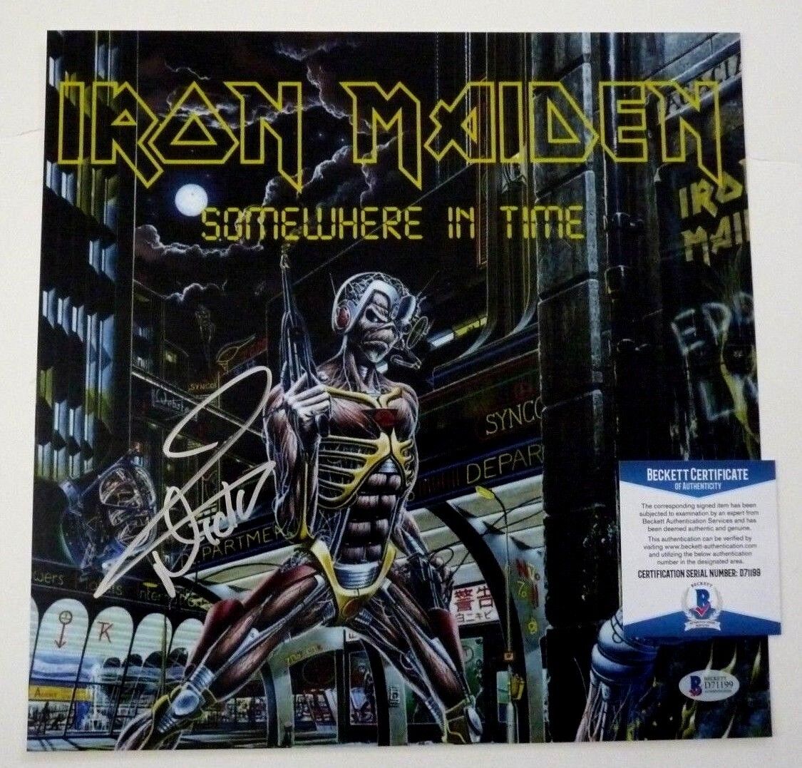 Nicko McBrain Iron Maiden Somewhere In Time Signed 12x12 LP Photo Poster painting BAS Certified