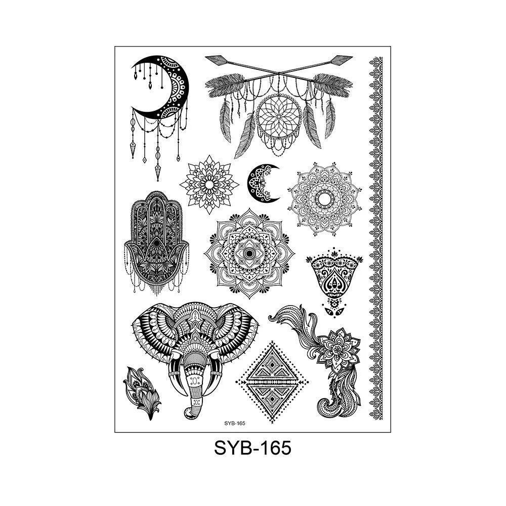 9 Kinds Mandala Totems Tattoo Waterproof Temporary Body Art Stickers Black Color Disposable Makeup Concealer Sticker Convenient