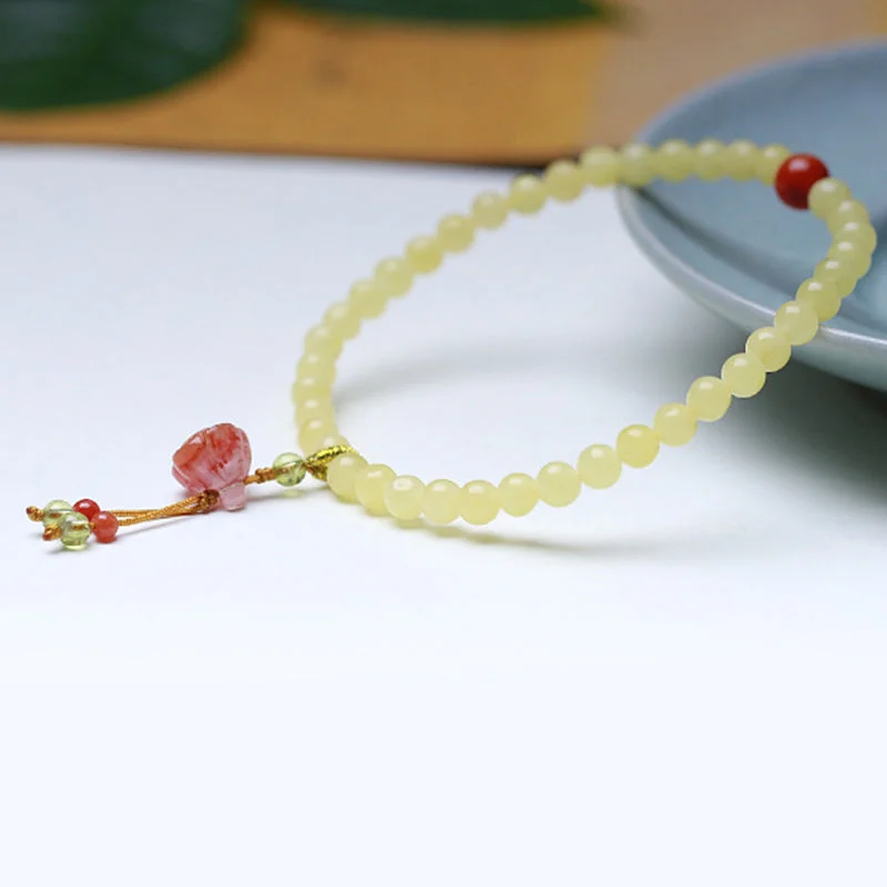 Amber Red Agate Lotus Harmony Charm Bracelet