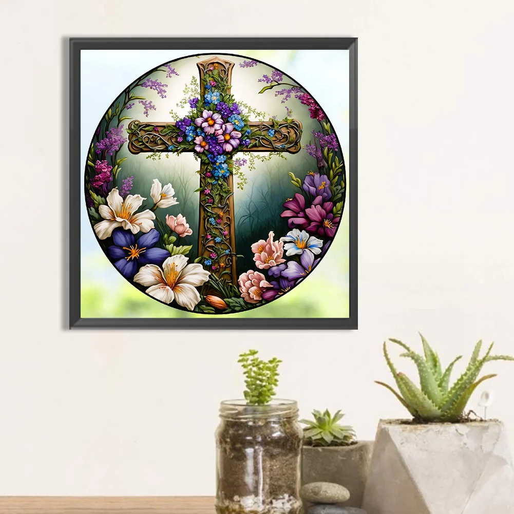 Diamond Painting - Full Round Drill - Stained Glass Cross(30*30cm)