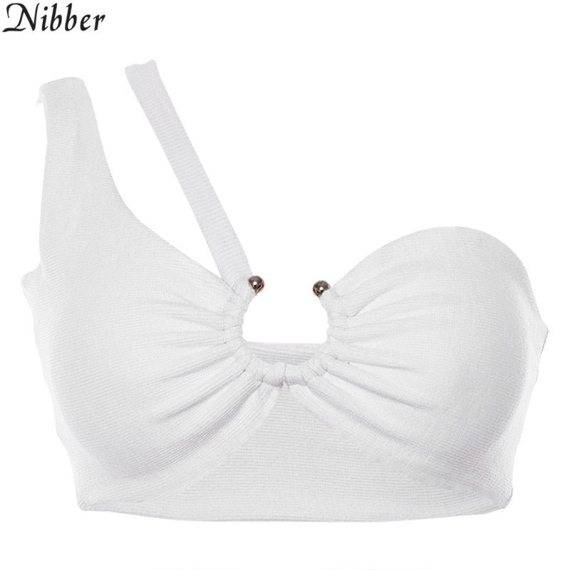 Nibber women's solid color camisole metal decorative tube top single shoulder strap vest 2018 sexy summer hot women's clothing