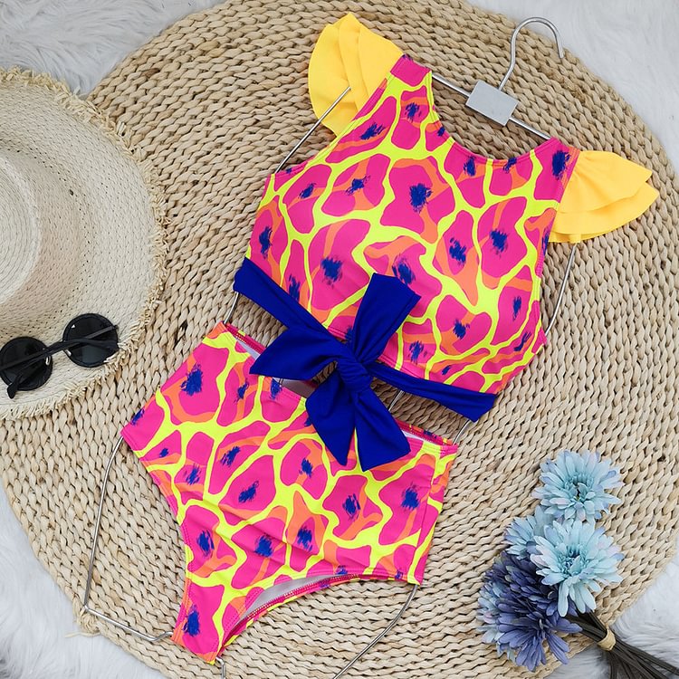 Flaxmaker Ruffle Straps Color Block Sexy Bikini Swimsuit