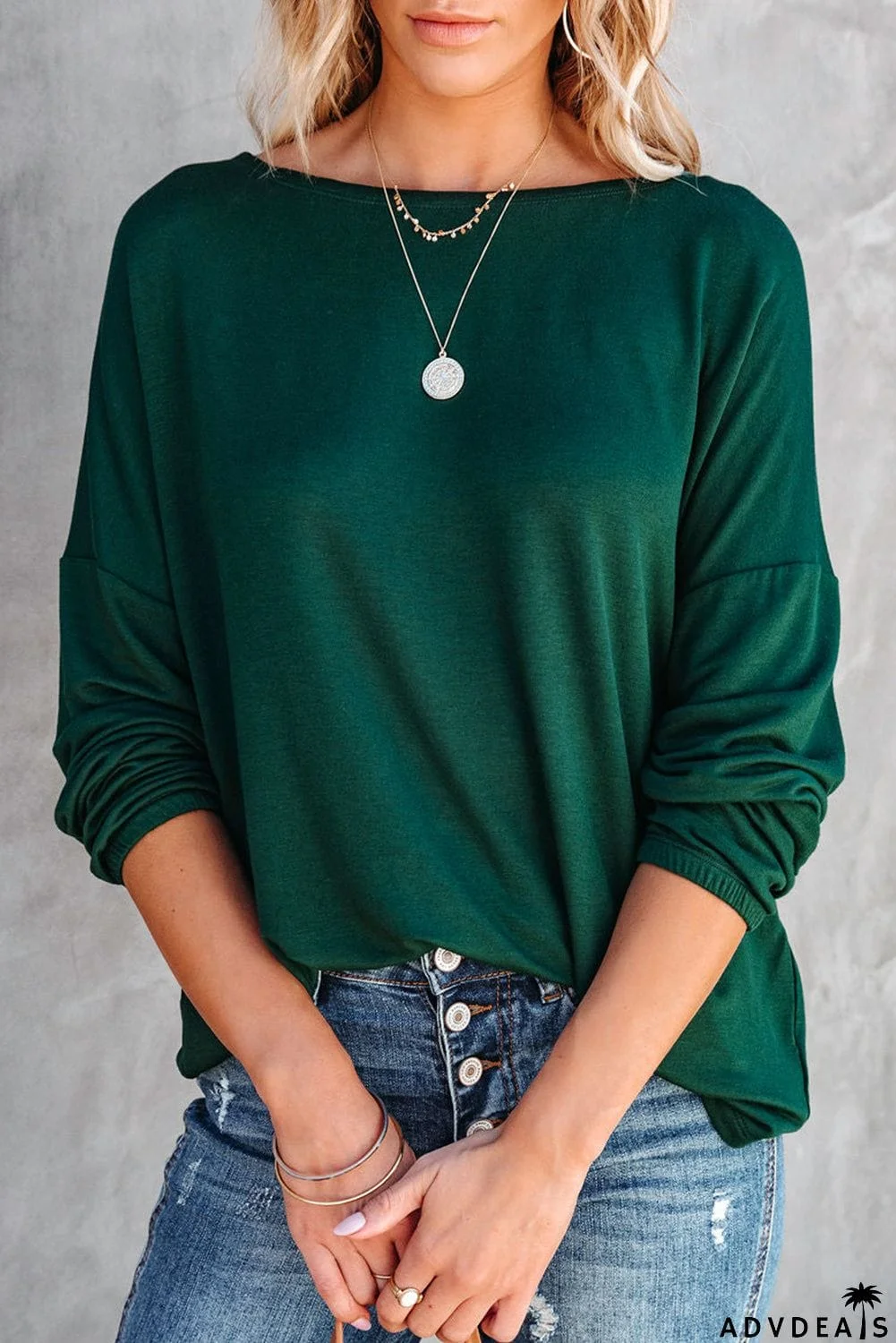 Loose Fit Wide Neck Batwing Sleeves Top