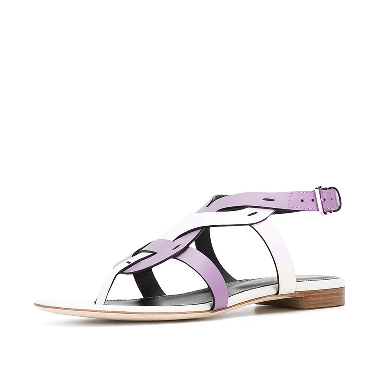 FSJ White and Purple Thong Sandals Trending Strappy Flats |FSJ Shoes