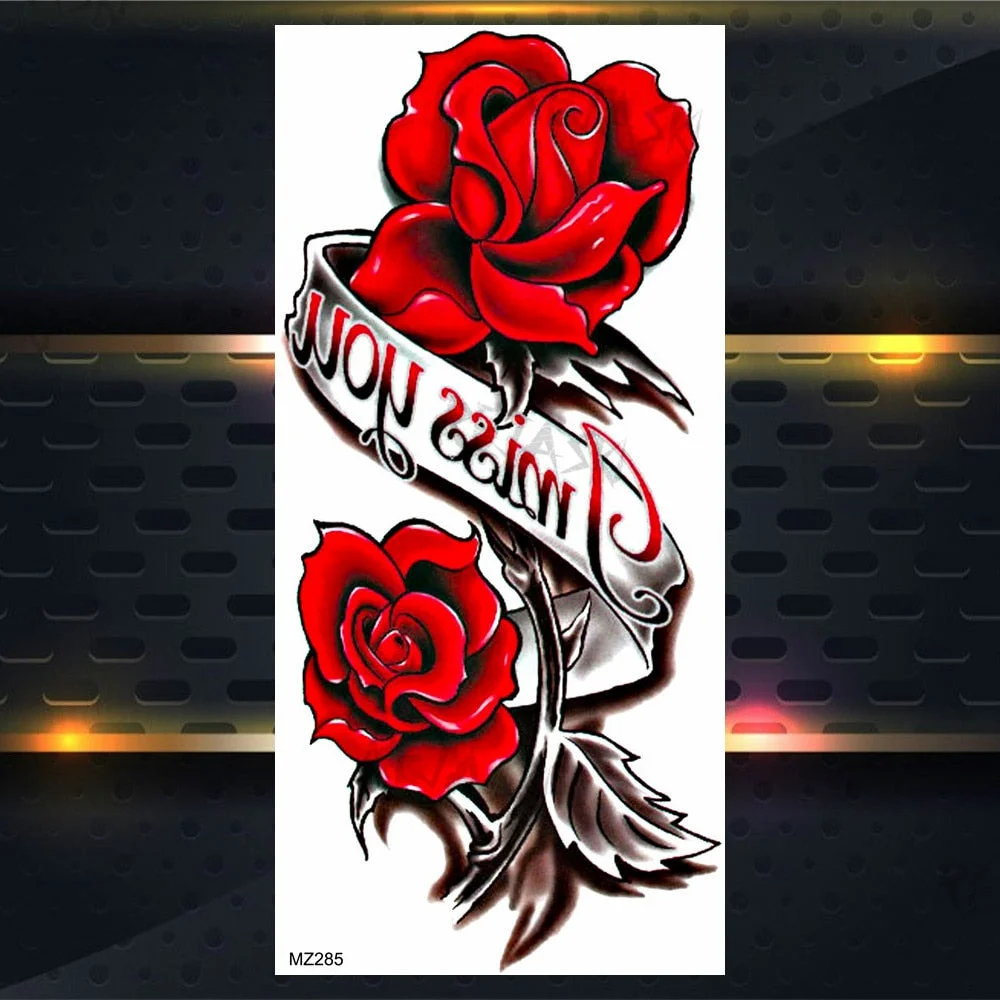 Purple Rose Jewelry Water Transfer Tattoo Stickers Women Body Chest Art Temporary Tattoo Girl Waist Bracelet Flash Tatoos Flower