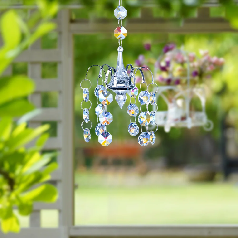 Crystal Beads Pendant Chandelier Shaped Suncatcher Hanging Prism Decor (A)