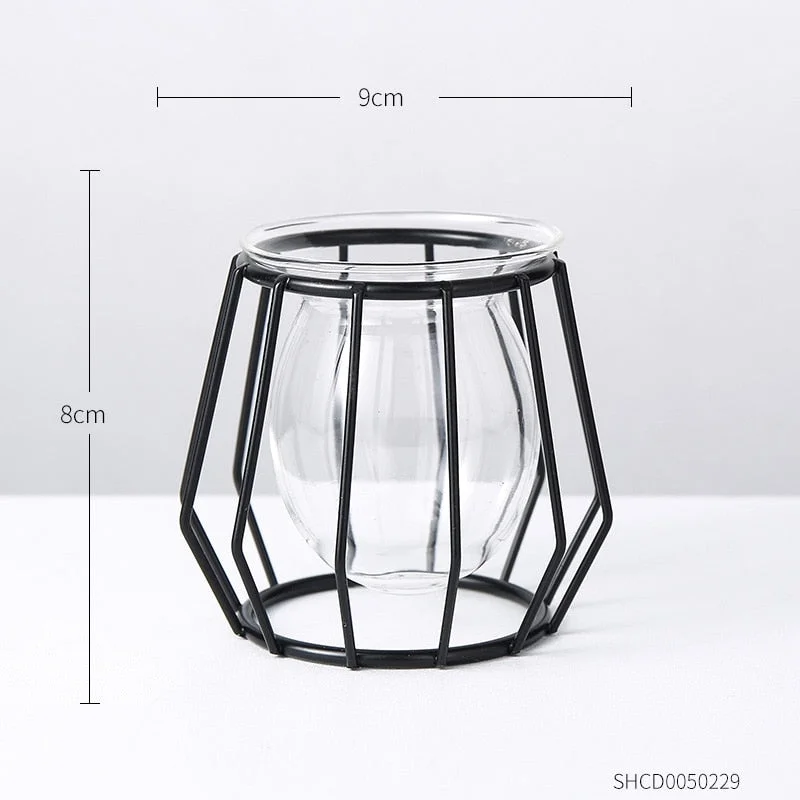 Metal Wrought Iron Hydroponic Vase Nordic Home Decoration Vase Living Room Bedroom Office Countertop Vase Gifts Terrarium Decor