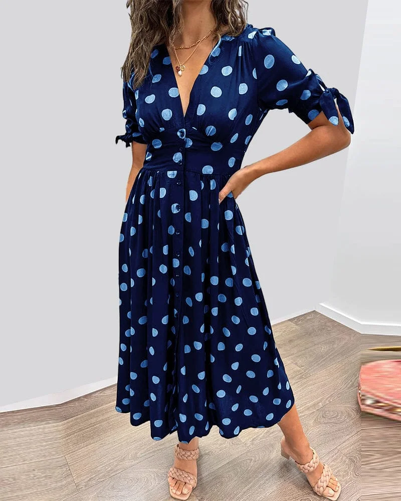 Fania - Polka Dots V-Neck Dress