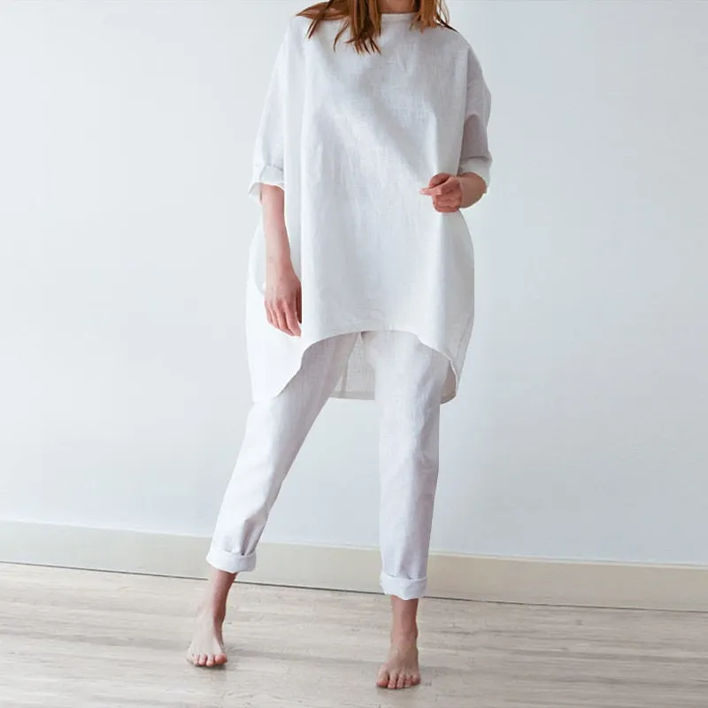 Fashion Urban Tracksuit Women Summer Pants Suits ZANZEA Two Piece Sets Casual 3/4 Sleeve Irregular Blouse Trousers Sets Outifits