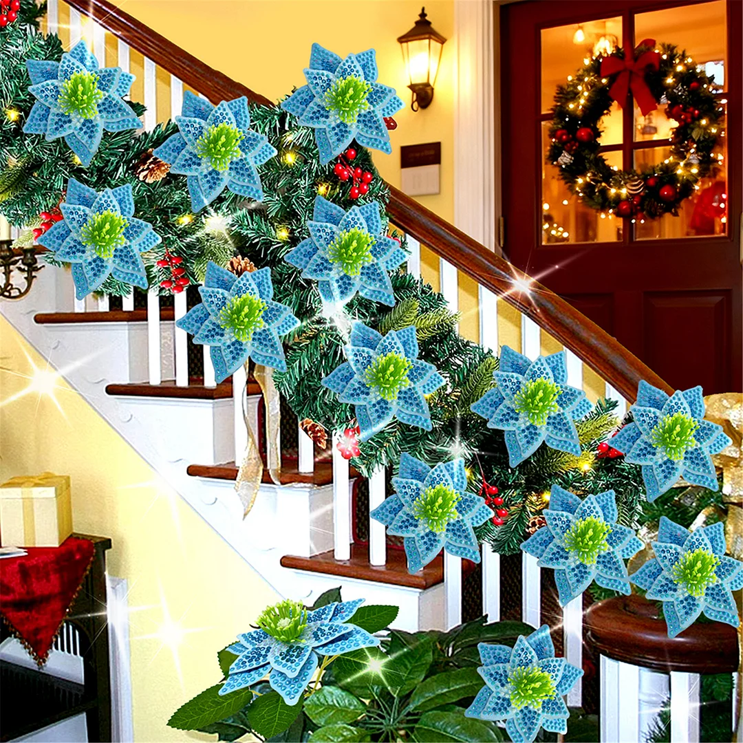 8Pcs 3D Blue Artificial Flowers DIY Desktop Diamond Art Kit for Adult Home Decor
