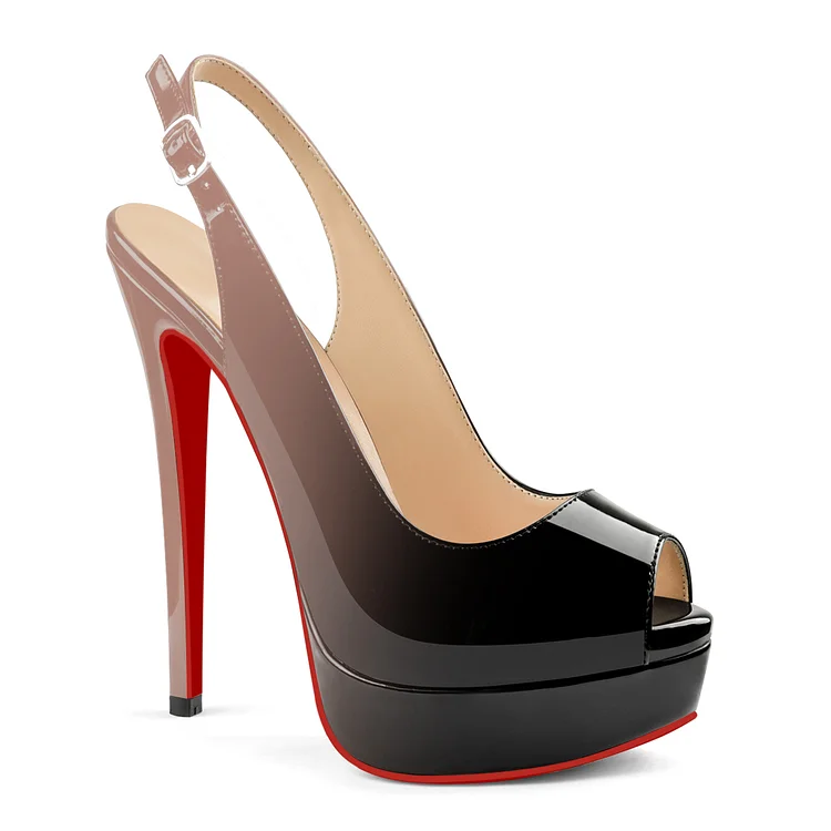 150mm Gradient Color Red Bottom Slingback High Heels Open Toe Platform Adjustable Strap Pumps VOCOSI VOCOSI