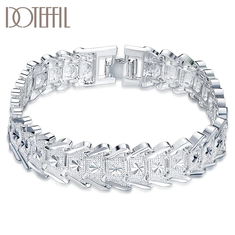 DOTEFFIL 925 Sterling Silver Wide Wristband Bracelet For Women Man Jewelry