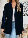 Women's Elegant Velvet Blazer, Long Sleeve, Solid Color, Casual Polyester Suit Jacket, No Belt, Fall/Winter Season, H-Shape, Open Front with Single Button, No Waterproof, Knitted Fabric