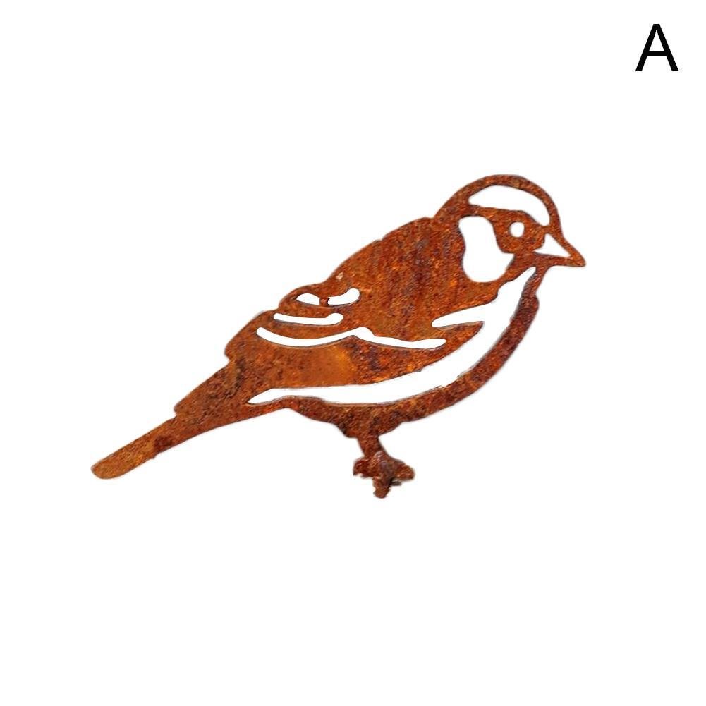 Rusty Metal Bird Silhouettes Garden Fence Decor Woodpecker Gardening Country Robin Art Metal