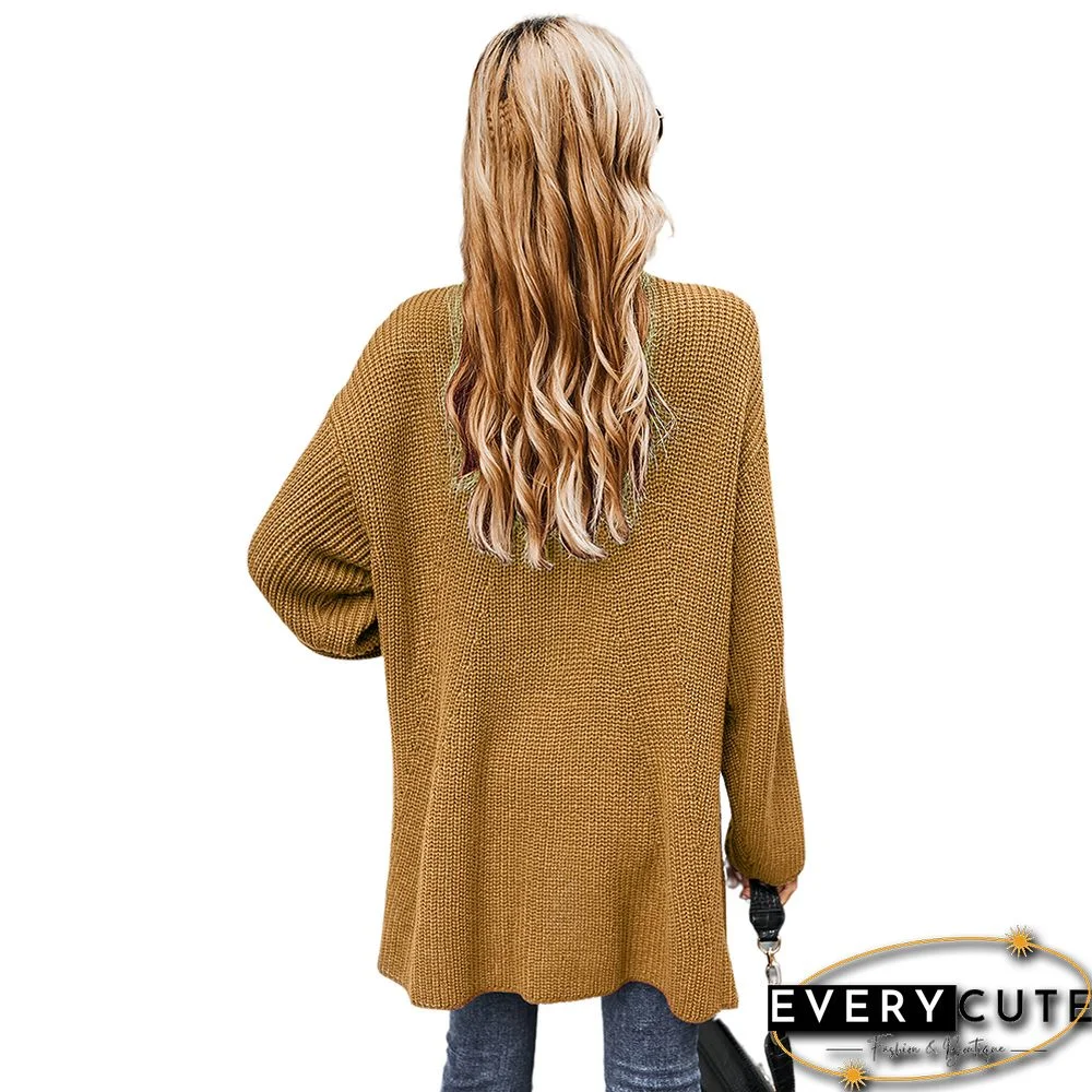 Solid Khaki Thick Cardigan 