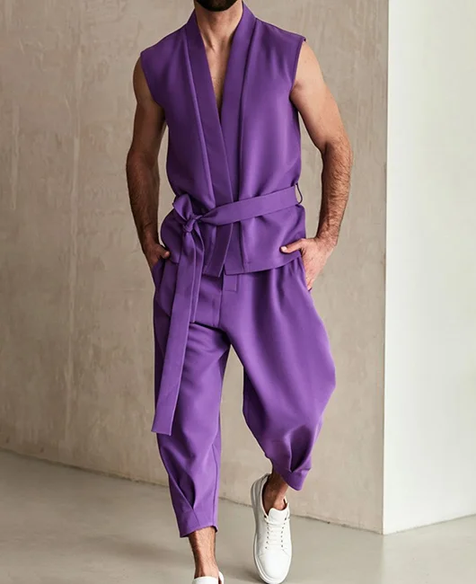 Fashion Lace Up Cardigan Vest & Pant 2Pcs Set 