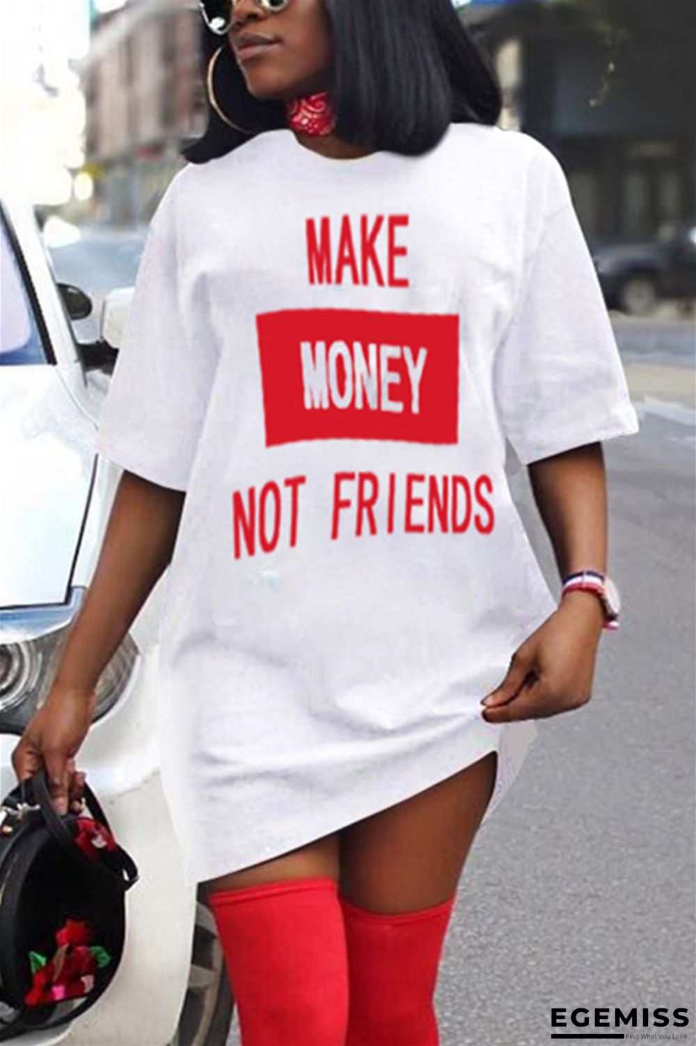 White Fashion Casual Letter Printed Loose Dress | EGEMISS