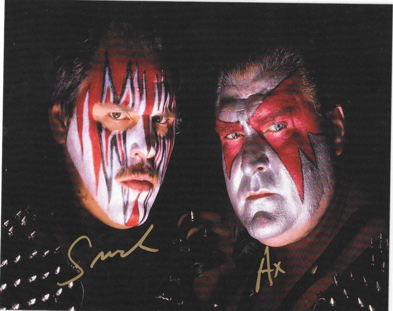 DEMOLITION AX & SMASH DUAL SIGNED WWF TAG TEAM LEGEND AUTOGAPHS 8X10 Photo Poster painting WWE