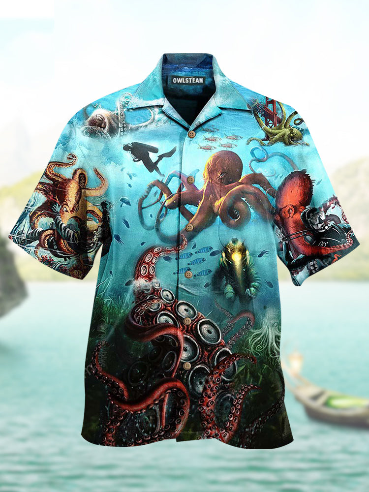 Sea Creature Octopus Men's Large Short Sleeve Shirt PLUSCLOTHESMAN