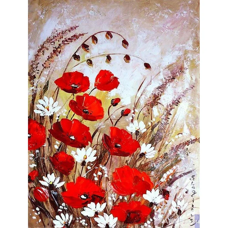Red Flowers - Full Round - Diamond Painting(40*50cm）