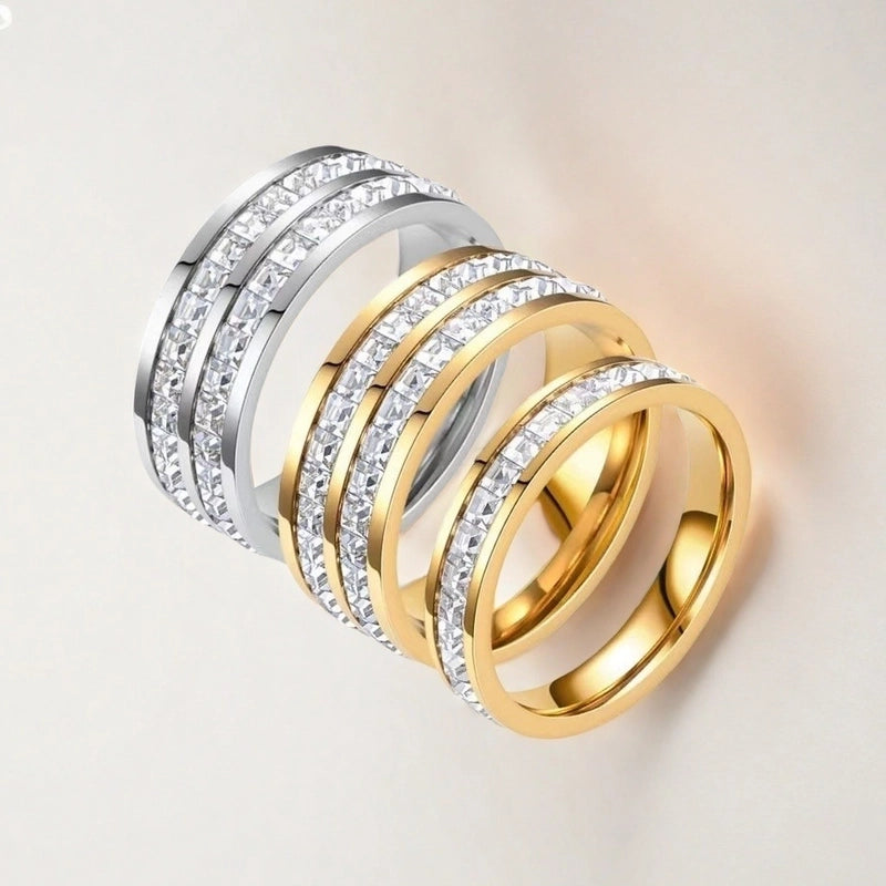 Elegant Geometric Titanium Steel Zircon Plating Rings