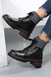 Women's Knitted Patched Lace-up Heeled Ankle Martens Boots
