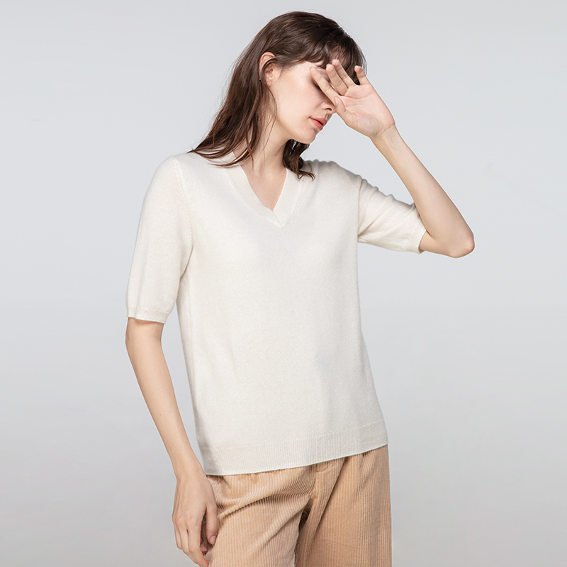 Simple Short Sleeves Cashmere Sweater REAL SILK LIFE