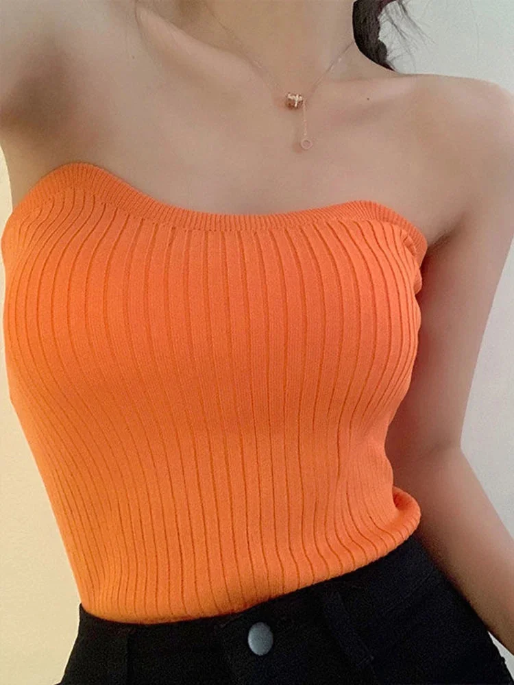 Oocharger Knitted Women Tanks Pullover Summer High Elastic Crop Top Fashion Pullover Solid Color Cute White Female Corset Top New