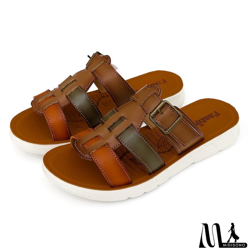 MidiSono - Summer Hollow Out Woven Contrast Color Slippers for Women