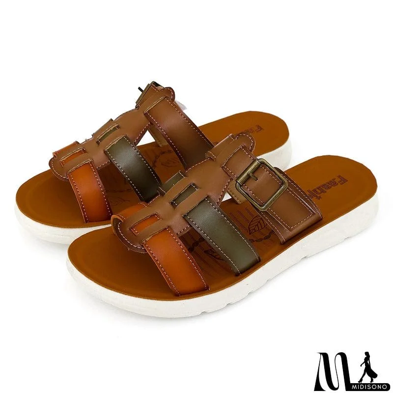 MidiSono - Summer Hollow Out Woven Contrast Color Slippers for Women