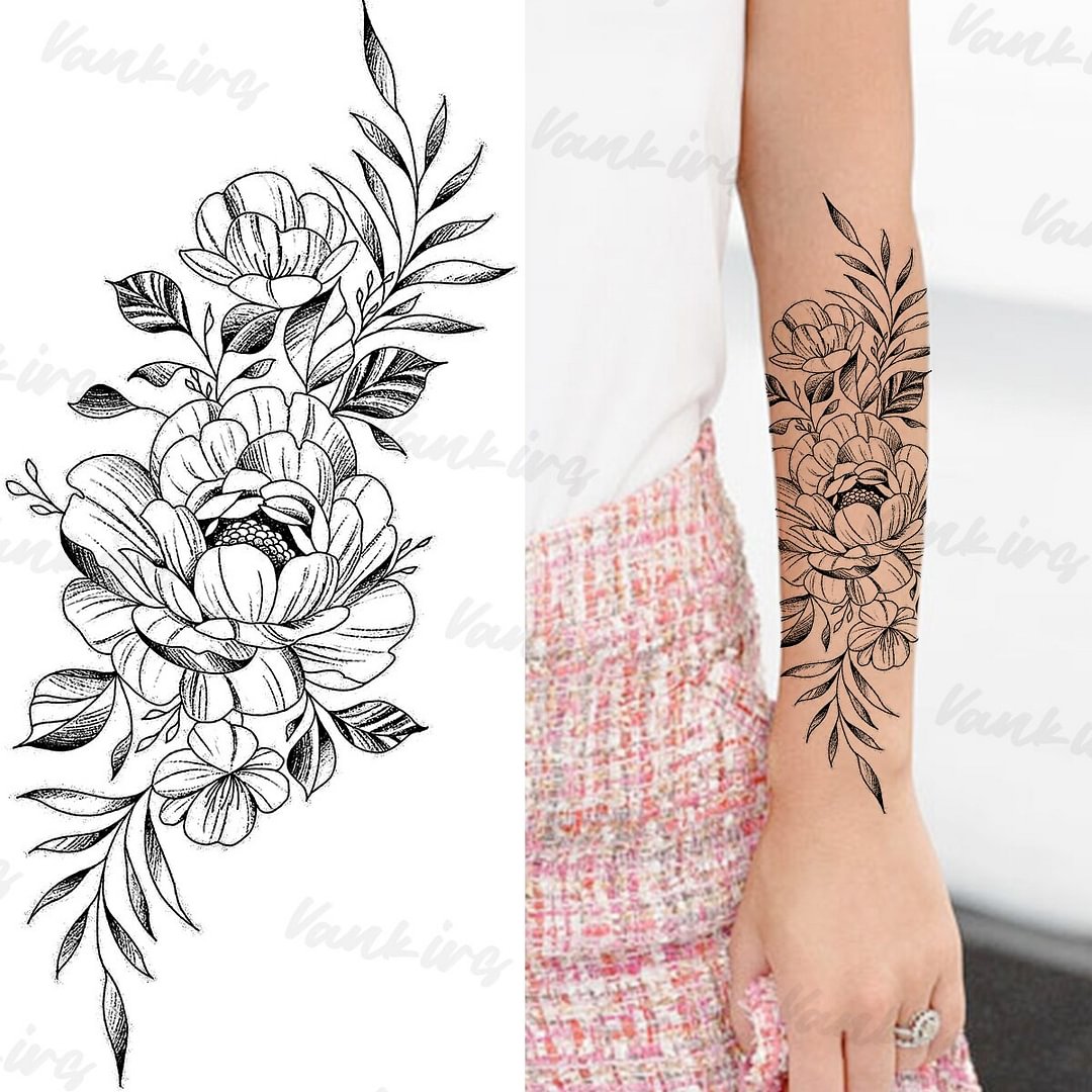 Gingf Floral Temporary Tattoos For Women Girls Realistic Snake Rose Flower Waterproof Fake Tattoo Sticker Forearm Body Tatoos