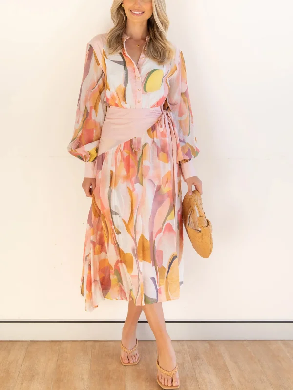 Blouse botanical floral print midi dress