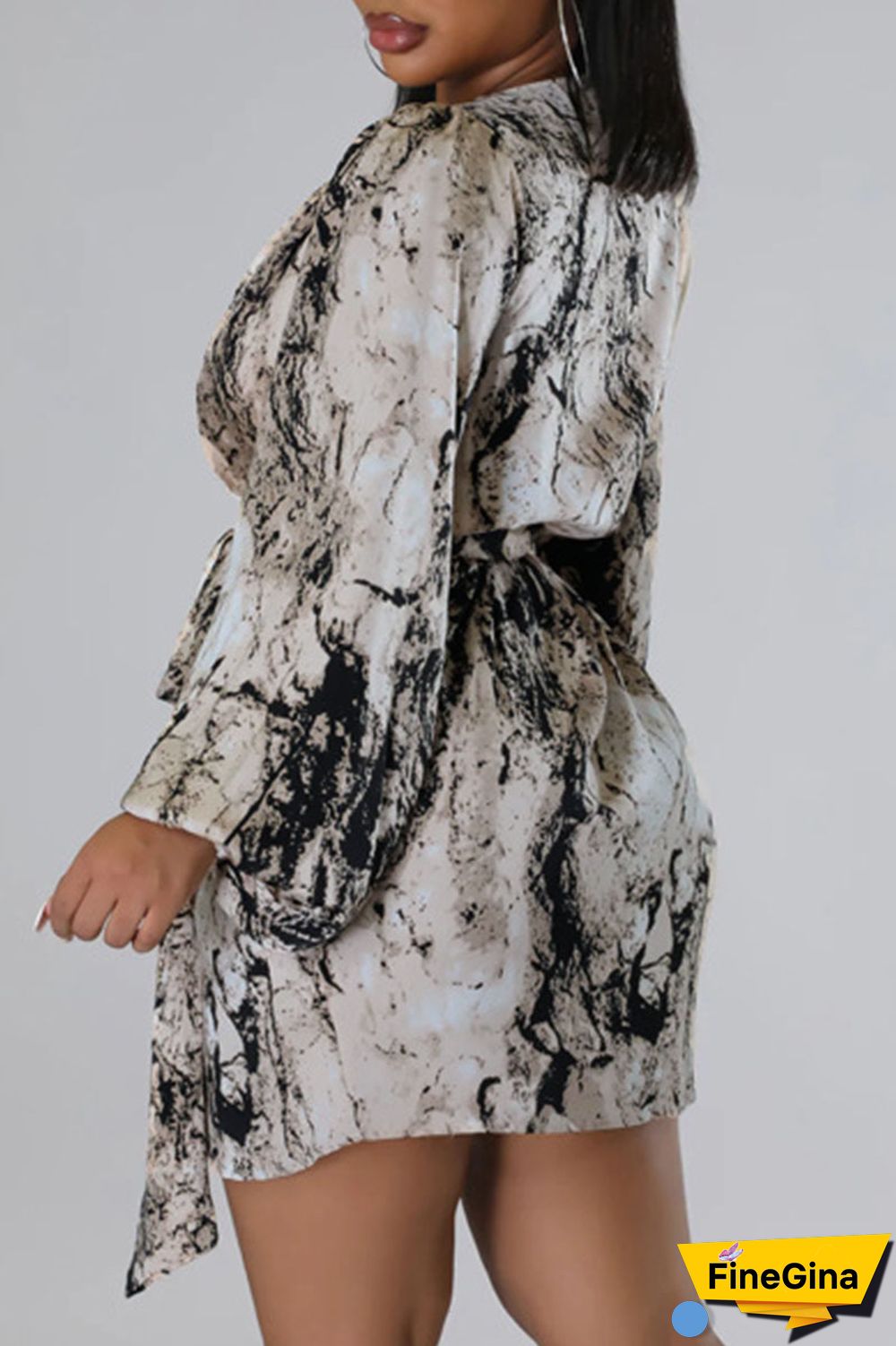 Black Sexy Print Bandage Patchwork Asymmetrical V Neck One Step Skirt Dresses