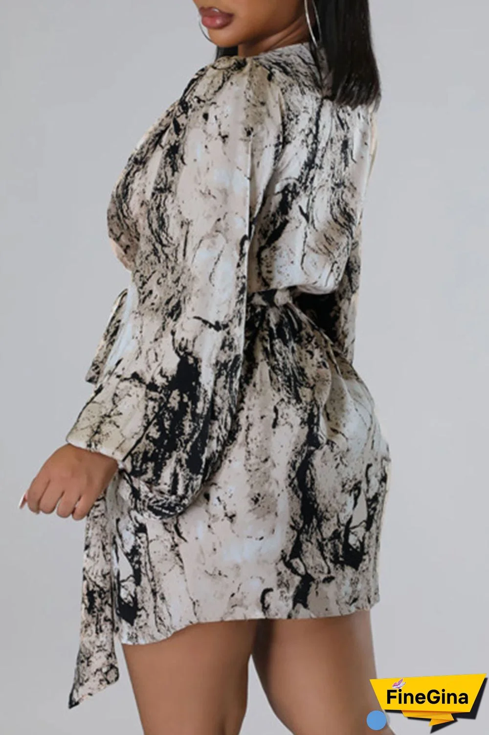 Black Sexy Print Bandage Patchwork Asymmetrical V Neck One Step Skirt Dresses