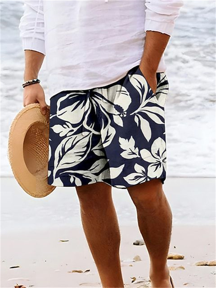 Men's Beach Pants Simple Pattern Casual Shorts Blue Green Brown Gray