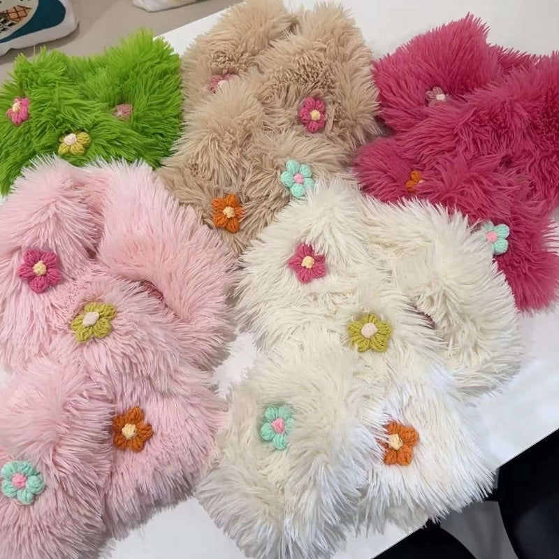 Women's Sweet Flower Faux Rabbit Fur Scarf