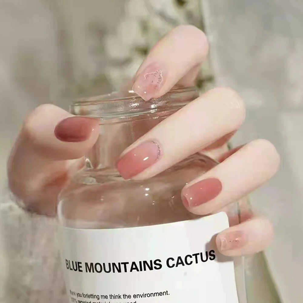 24pcs Tulip Printed Nail Patch Nude Color Wearable Artificial Fake Nails Full Cover Sweet Nude Pink Nail Tips Art Accessories-Nail Inspo