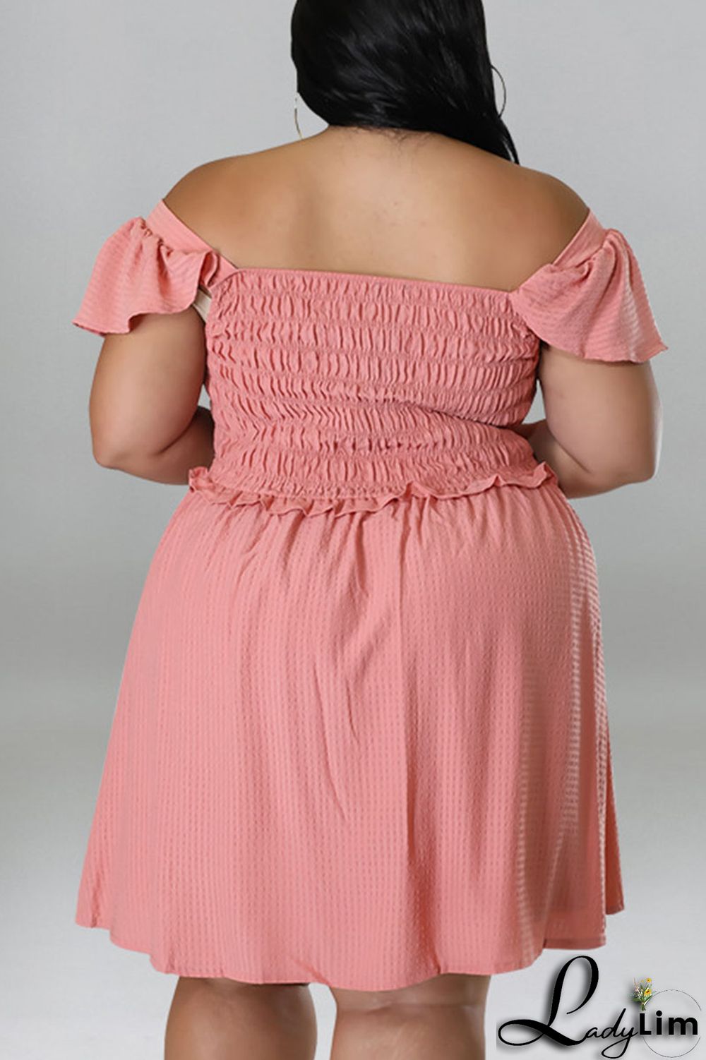 Pink Casual Sweet Solid Patchwork Fold Off the Shoulder A Line Plus Size Dresses