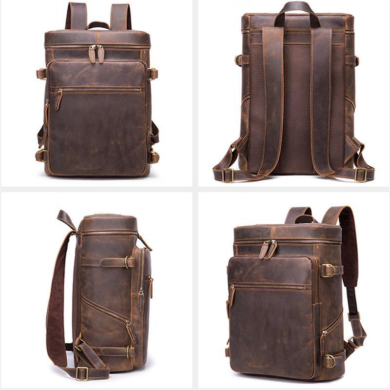 Classic Handbag Retro Leather Computer Large-Capacity Breathable Backpack