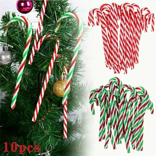 10Pcs Plastic Candy Cane ChristmasTree Decoration Christmas Tree Ornament Striped Candy Cane Sticks Pendant Holiday Ornaments