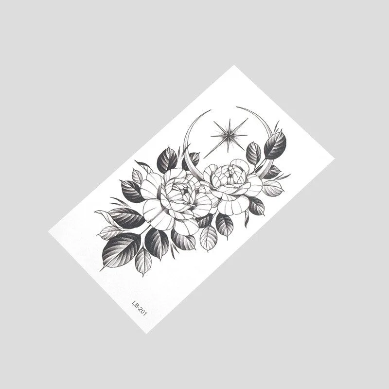 Black Flower Elk Moon Cat Temporary Tattoo Stickers for Men Women Arm Body Art Wrist Waterproof Fake Tatoos Tatuajes Temporales