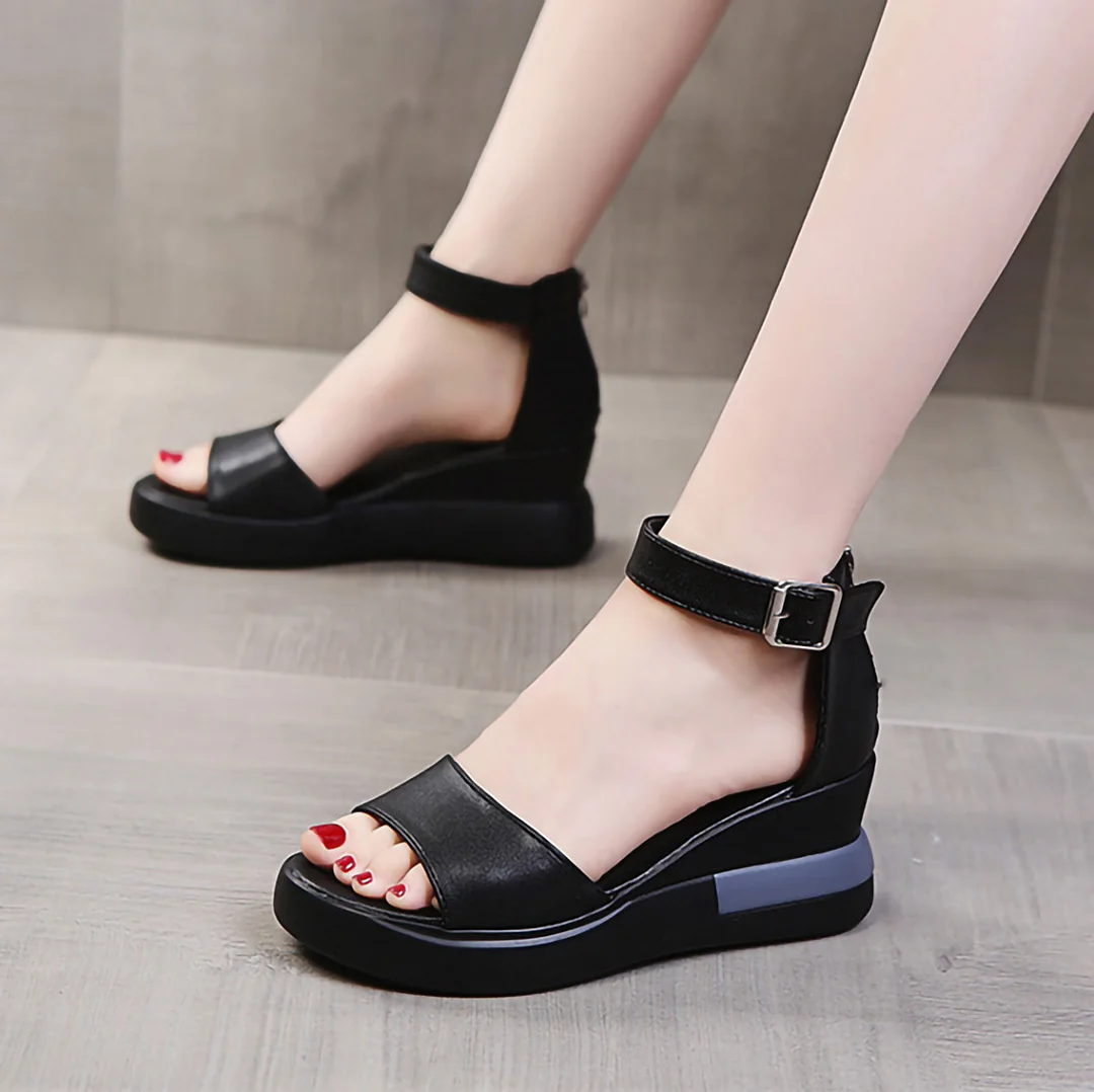 Letclo™ 2021 Summer New Fashion Casual Thick-soled Rear Zipper Fish Mouth Foot Ring With Wedge Heel Sandals letclo Letclo