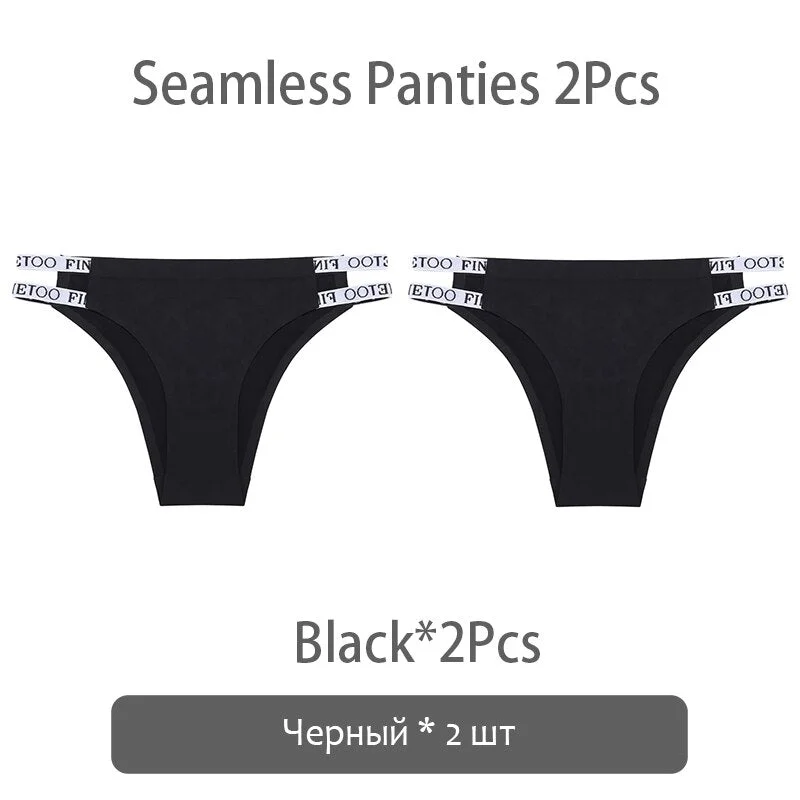 FINETOO Sexy Brazilian Panties Women Seamless Thongs M-XL Ladies Soft Underpants Smooth Letter Underwear Female Lingerie 2021