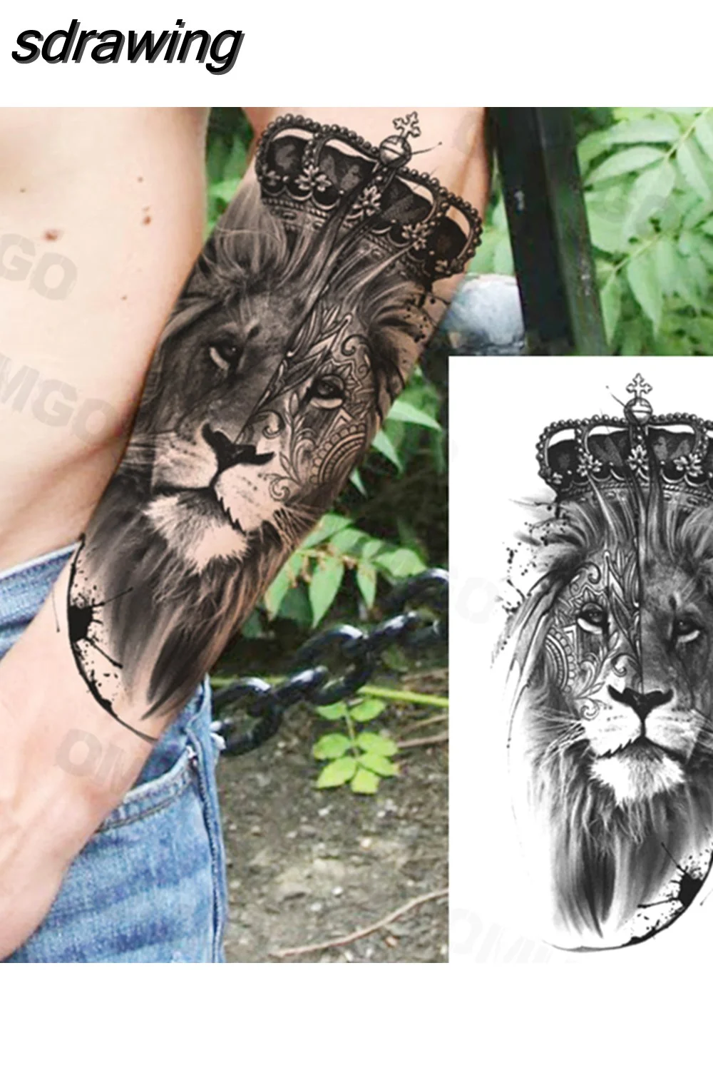 sdrawing Lion Rose Flower Temporary Tattoos For Women Adult Girl Compass Skull Fake Tattoo Arm Thigh Body Art Waterproof Tatoos