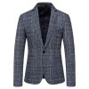 One-button plaid business casual blazer