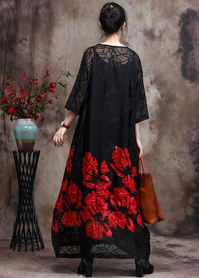 Elegant Red O Neck Two Pieces Vestidos Maxi Dresses