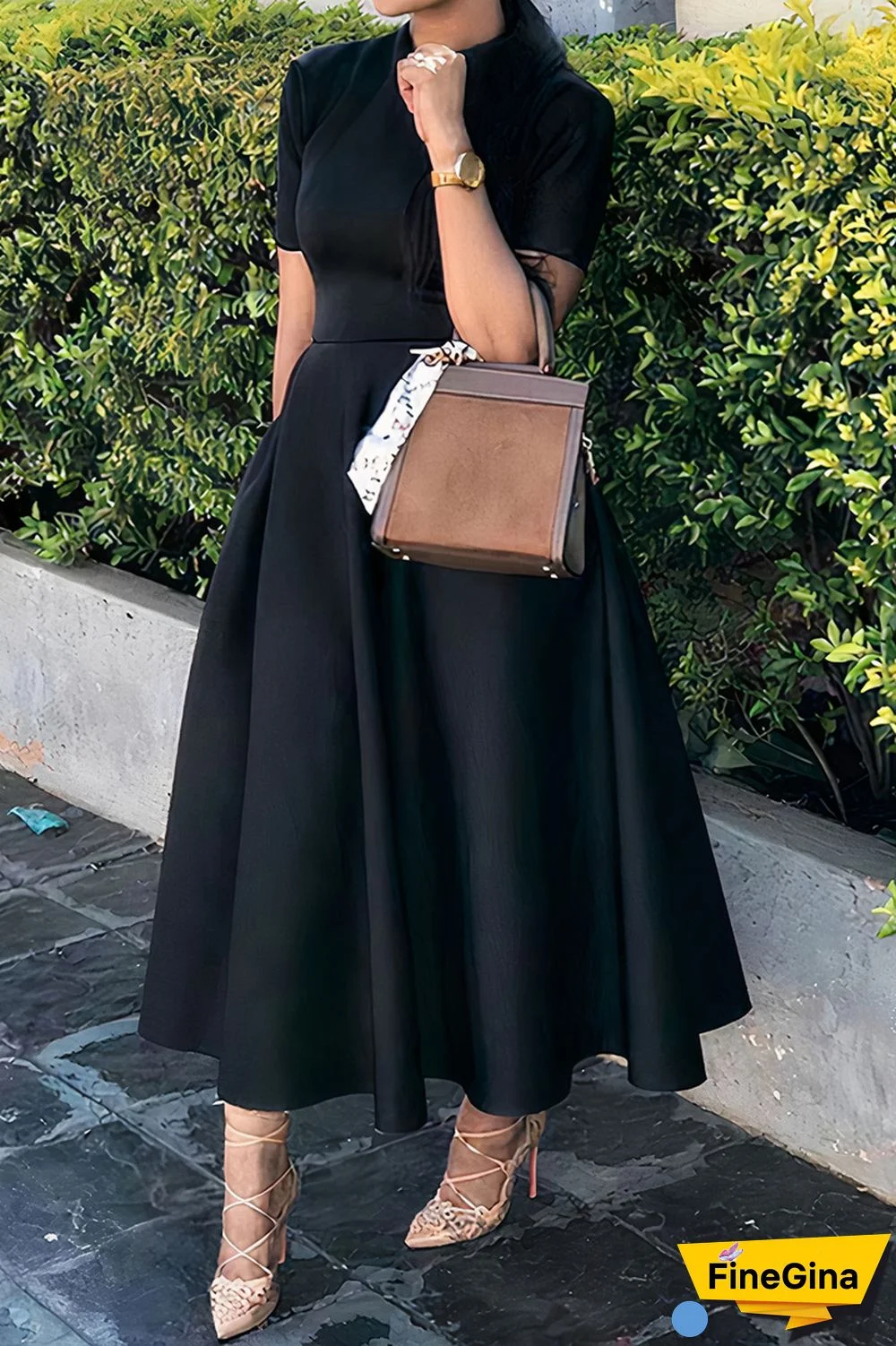 Satin Zip Back Stand Collar Midi Dress