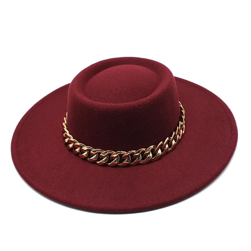 British Elegant Round Concave Flat Top Woolen 8.5cm Top Hat Men And Women Fashion Flat Top Woolen Top Hat